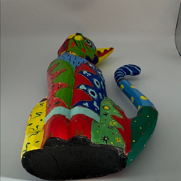 Colorful Wooden Cat Figurine - Picture 3 of 7